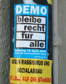 DEMO bleiberecht fr alle, samstag, 19. april 2008. ggen rassismus und sozialabbau am 1. mai auf die strasse.