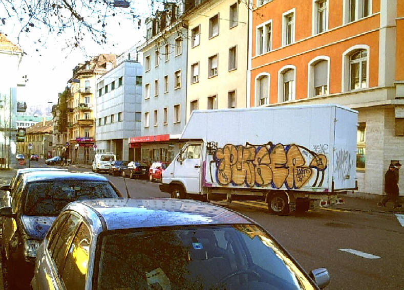 PUBER Graffiti Van in Zurich Switzerland. Gepimpter Puber Lastwagen an der Ankerstrasse Zrich beim Helvetiaplatz. Puber was the baddest.