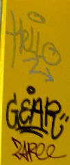 ZAREE graffiti tag zrich. HELLO graffiti tag. GEAR graffiti tag
